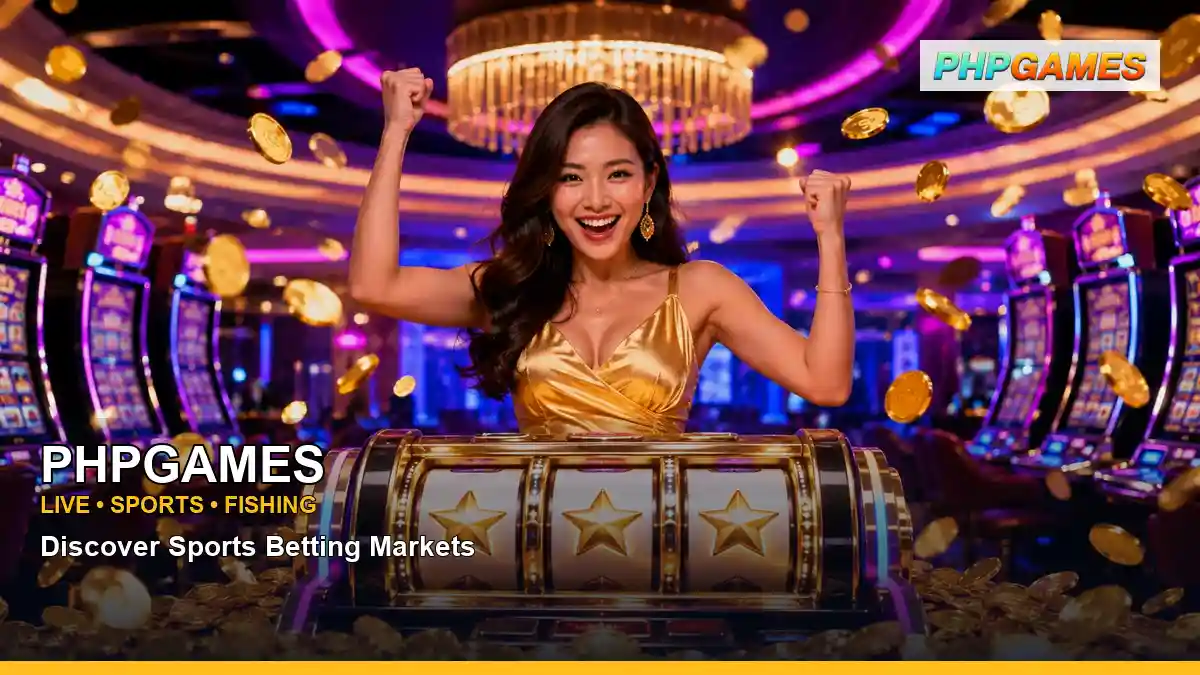 PHPGAMES jackpot slot games featuring an adult Filipina casino host with a celebratory composition