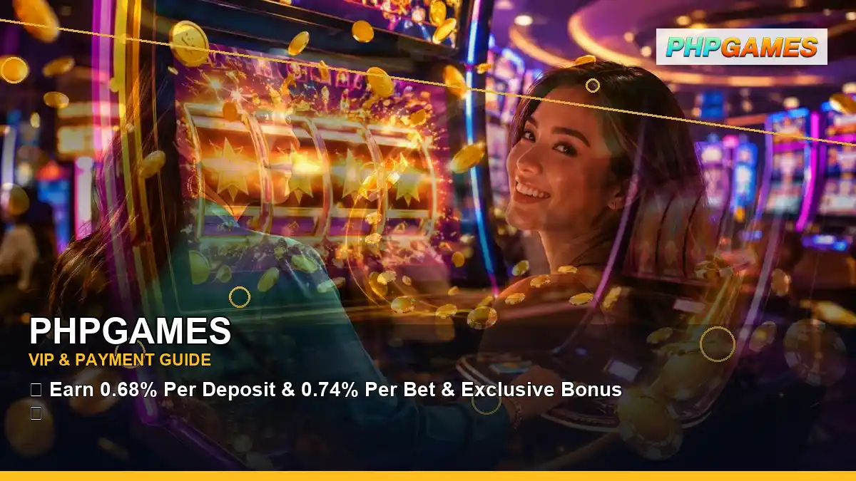 PHPGAMES luxury online slot games featuring an adult Filipina casino host with a layered collage composition